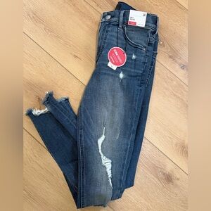 Express Dark Blue Distressed Ankle Jeans